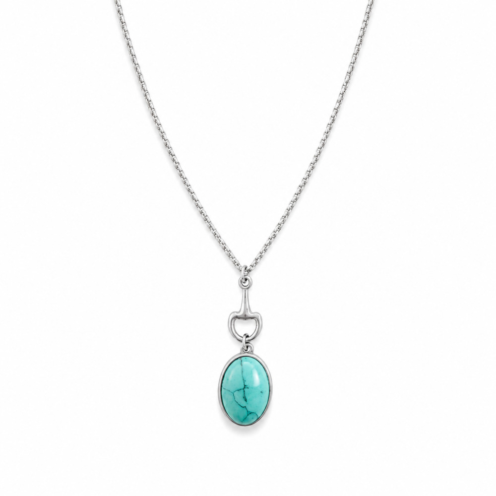Equestrian Bit Natural Stone Necklace – 18K Silver Plated, Waterproof Turquoise